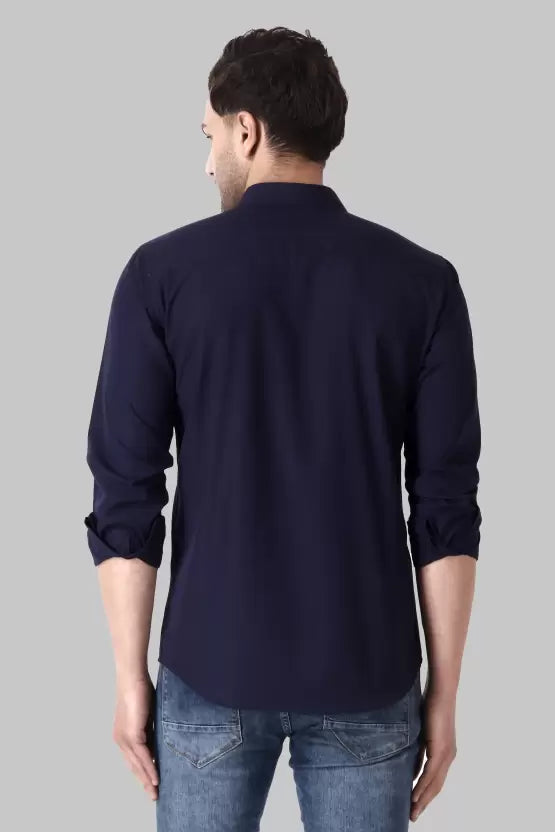 Men's Regular Fit Solid Spread Collar Casual Navy Blue Shirt
