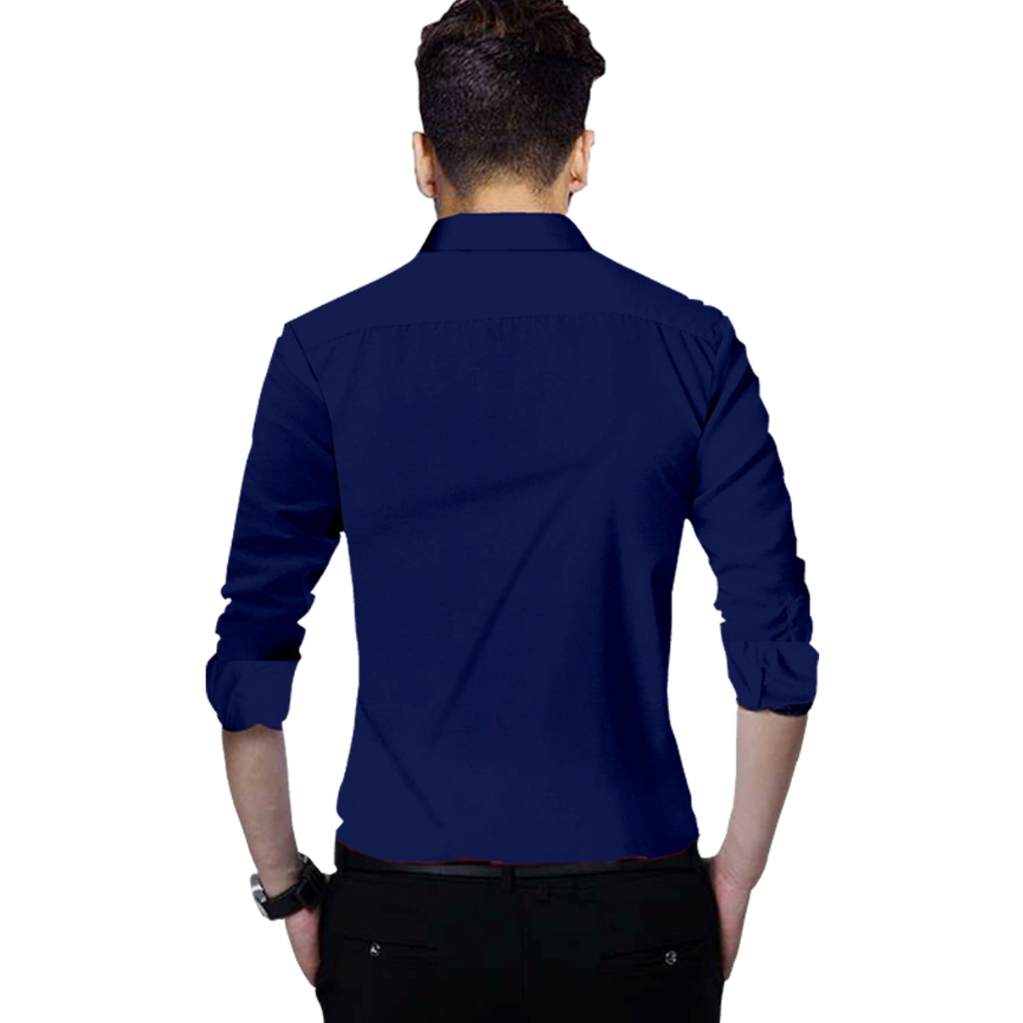 Men's Solid Slim Fit Cotton Double Button Navy Blue Shirt