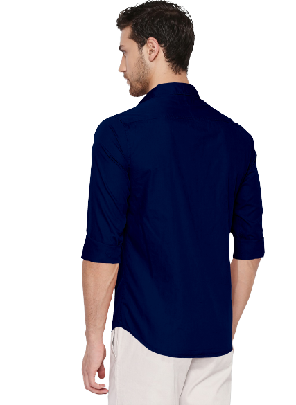 Men's Liner Design Slim Fit Navy Blue Cotton Shirt
