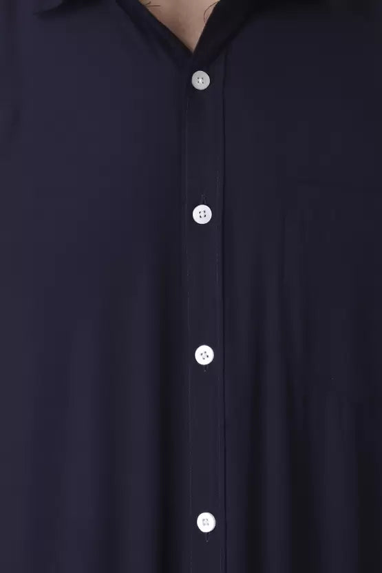 Men's Regular Fit Solid Spread Collar Casual Navy Blue Shirt