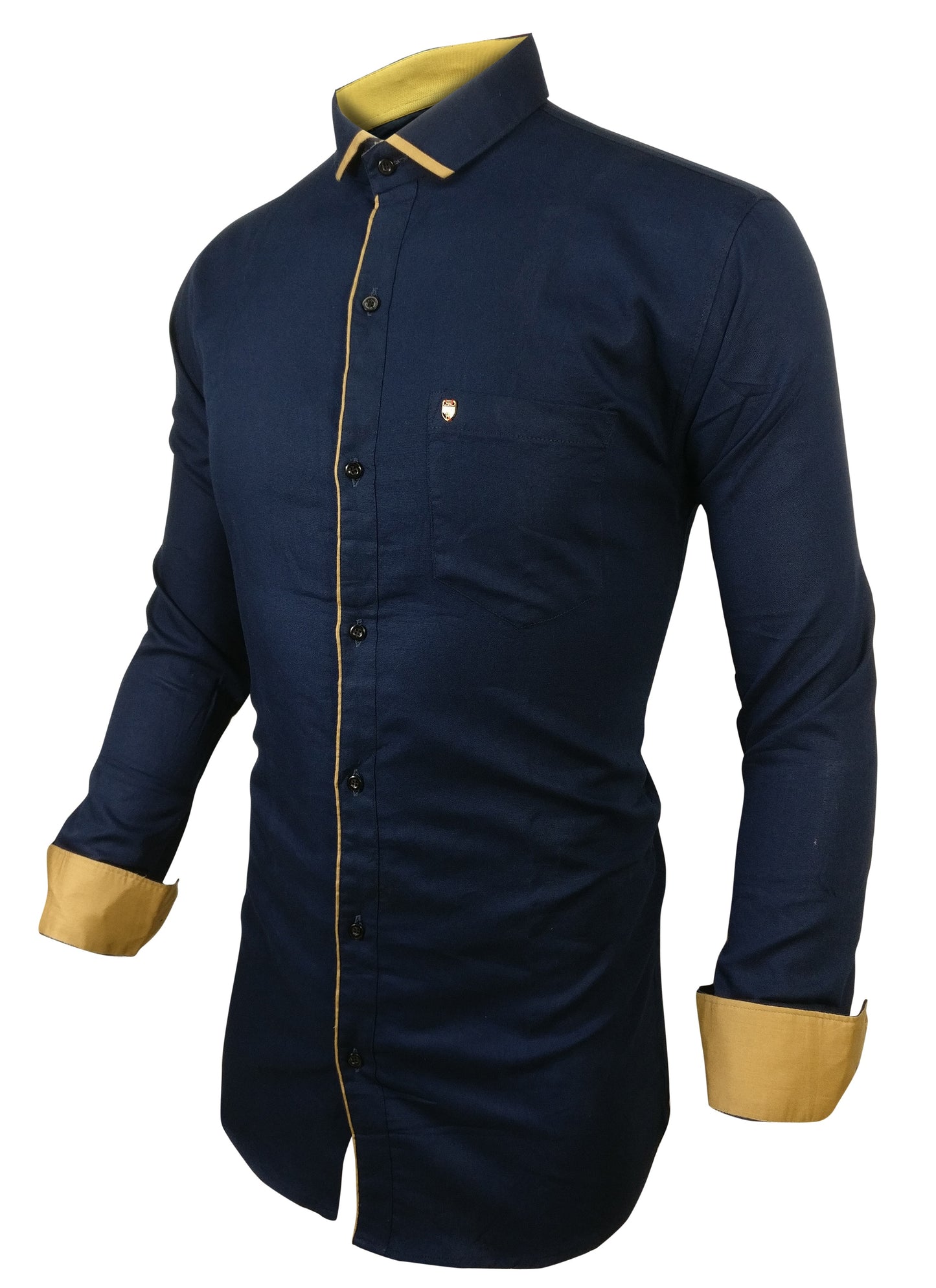 Men's Liner Design Slim Fit Navy Blue Cotton Shirt