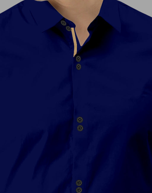 Men's Solid Slim Fit Cotton Double Button Navy Blue Shirt