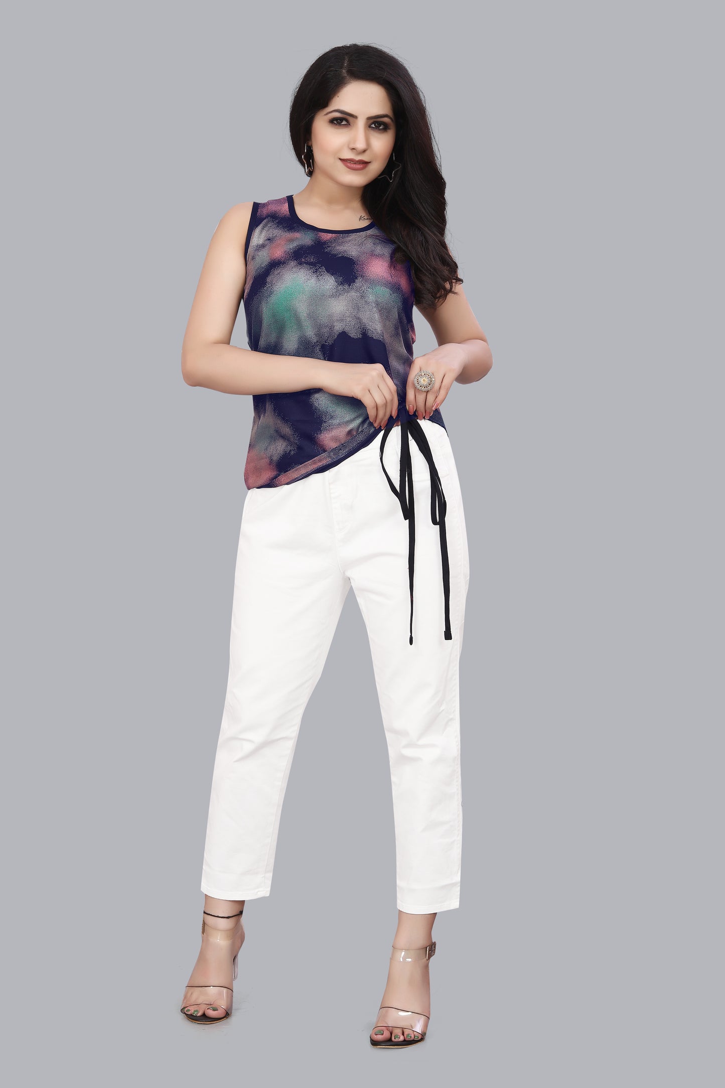 SUR-T Casual Sleeveless Tie & Dye Women Blue Top