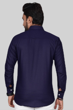 Men's Regular Fit Solid Spread Collar Casual Navy Blue Shirt