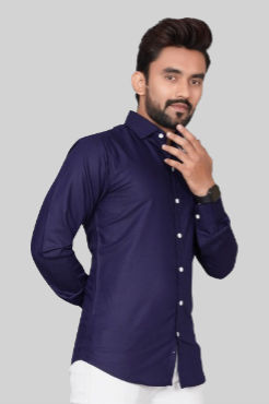 Men's Regular Fit Solid Spread Collar Casual Navy Blue Shirt