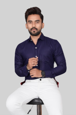 Men's Regular Fit Solid Spread Collar Casual Navy Blue Shirt