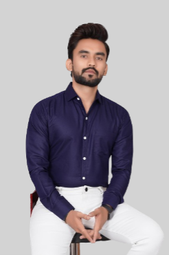 Men's Regular Fit Solid Spread Collar Casual Navy Blue Shirt