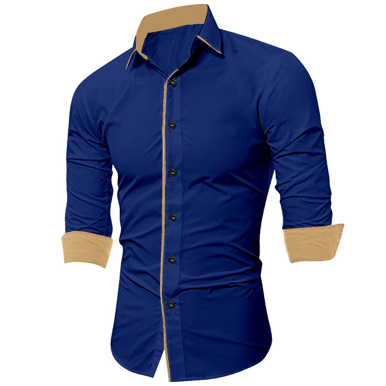 Men's Liner Design Slim Fit Navy Blue Cotton Shirt
