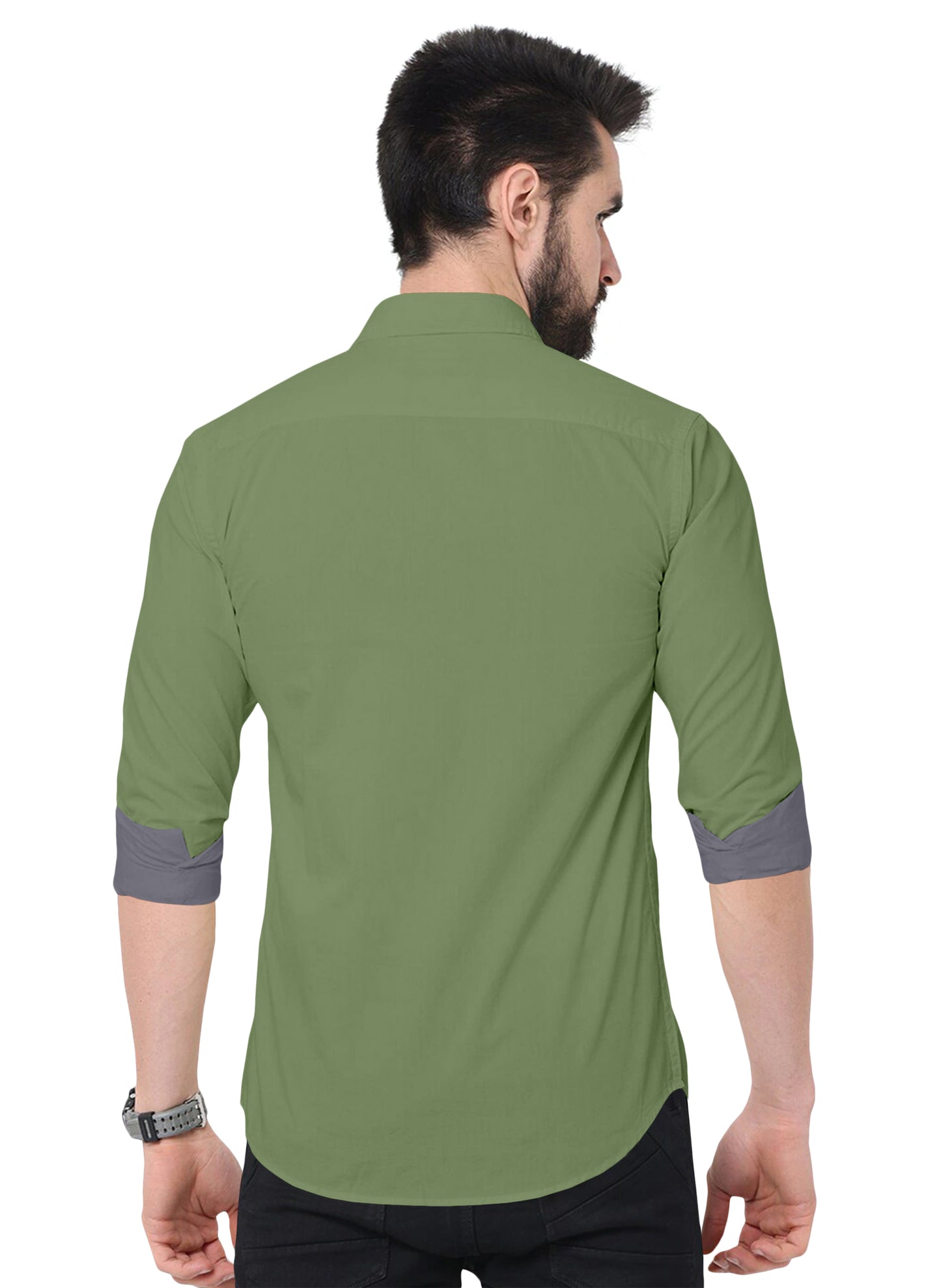 Men's Solid Plain Design Slim Fit Olive Cotton Shirt