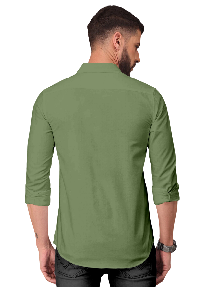 Men's Solid Plain Design Slim Fit Olive Cotton Shirt