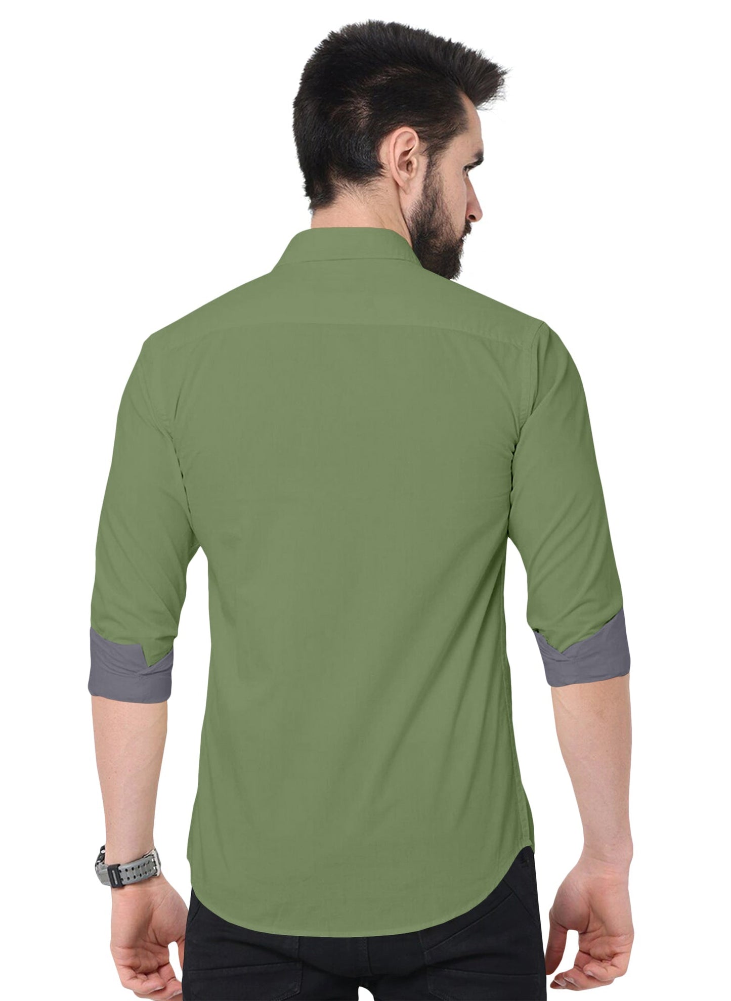 Men's Solid Plain Design Slim Fit Olive Cotton Shirt