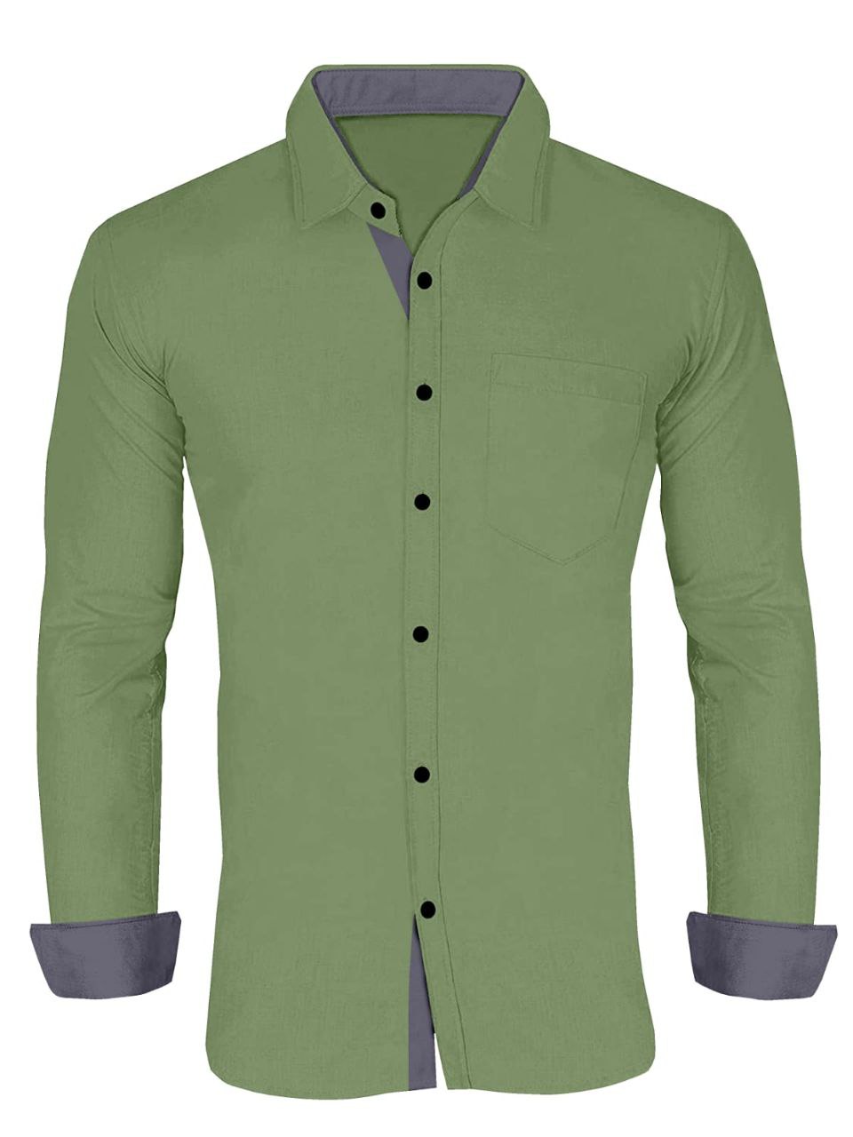 Men's Solid Plain Design Slim Fit Olive Cotton Shirt