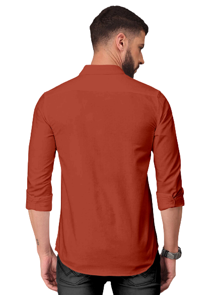 Men's Solid Plain Design Slim Fit Orange Cotton Shirt