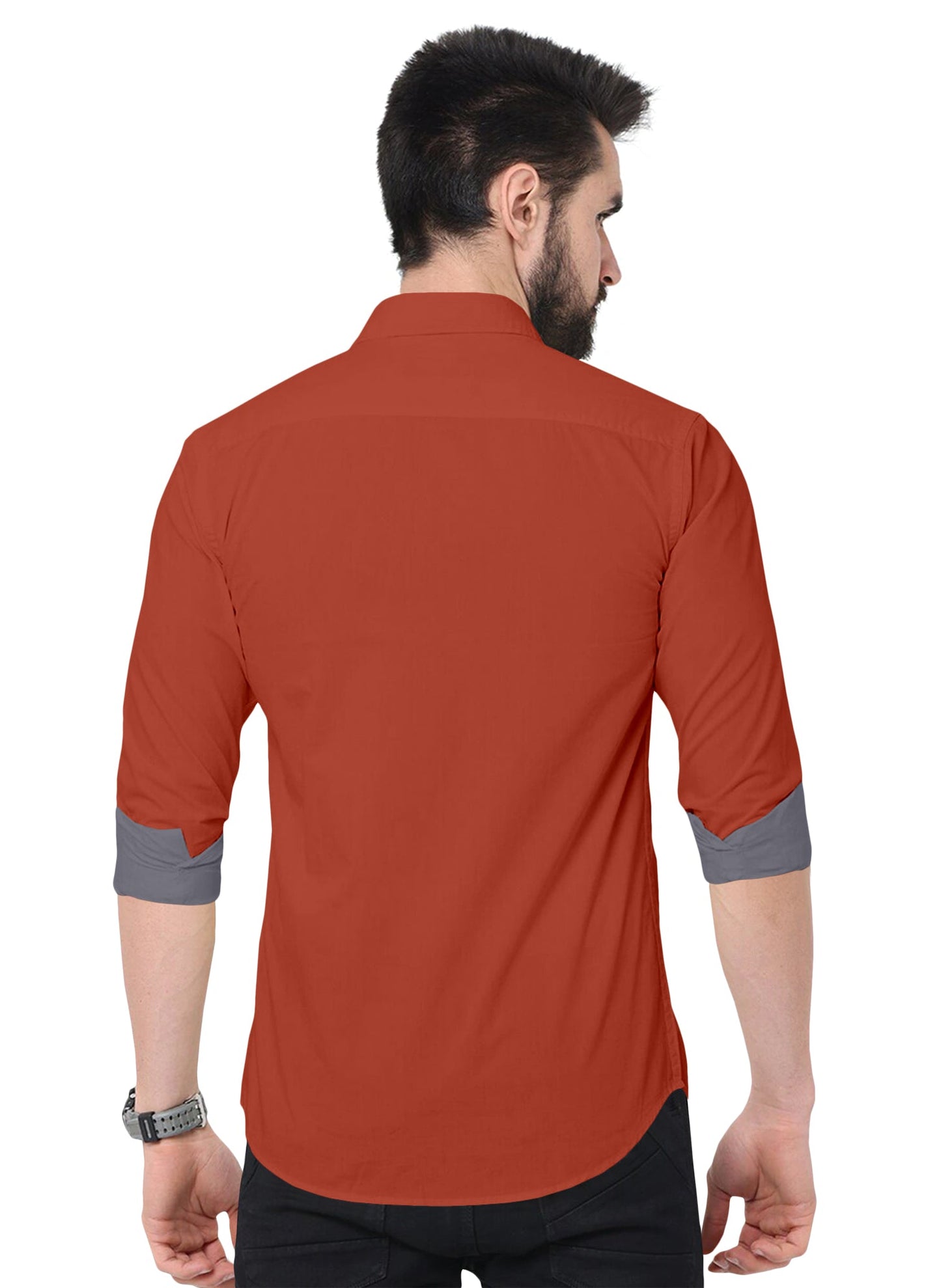 Men's Solid Plain Design Slim Fit Orange Cotton Shirt