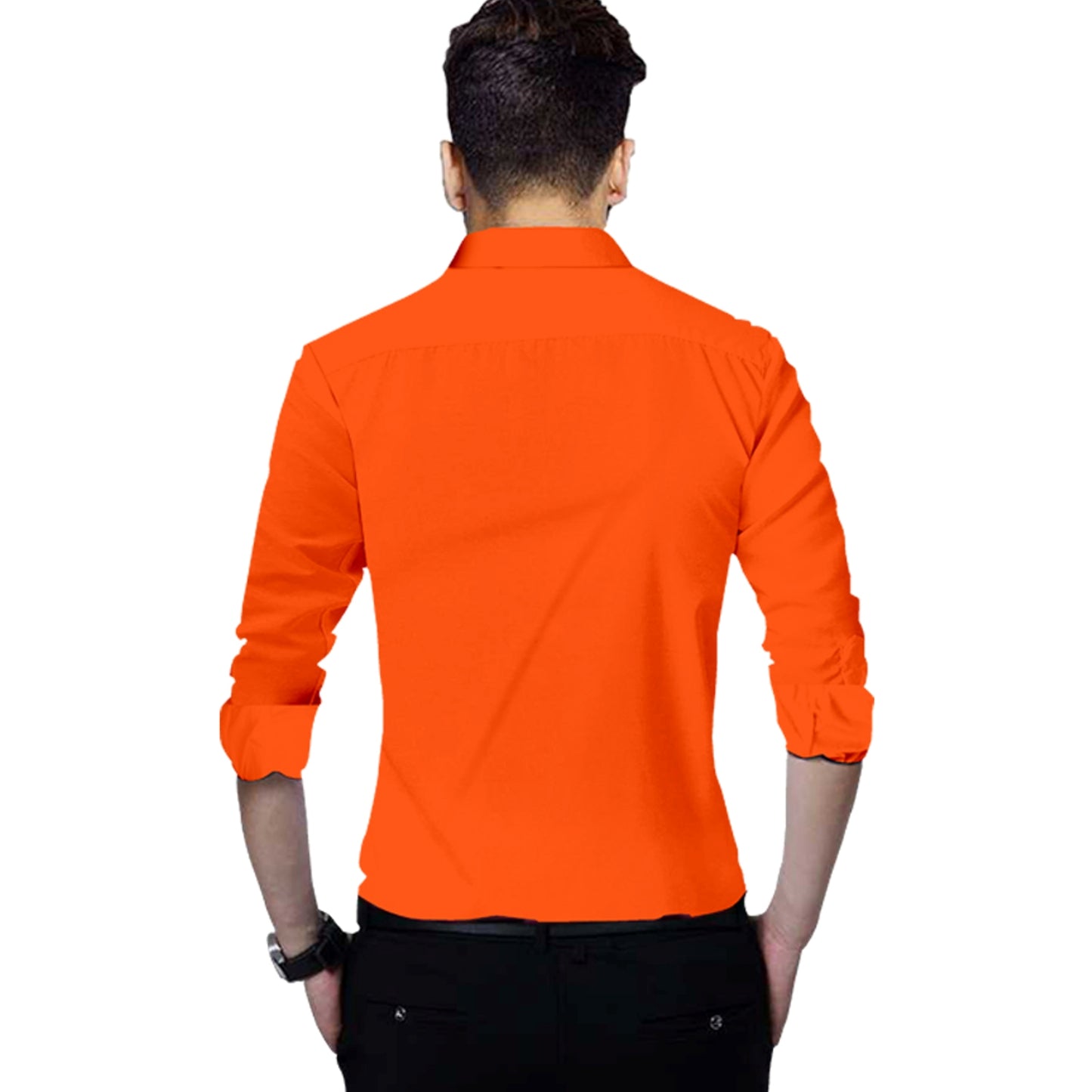 Men's Solid Slim Fit Cotton Double Button Orange Shirt
