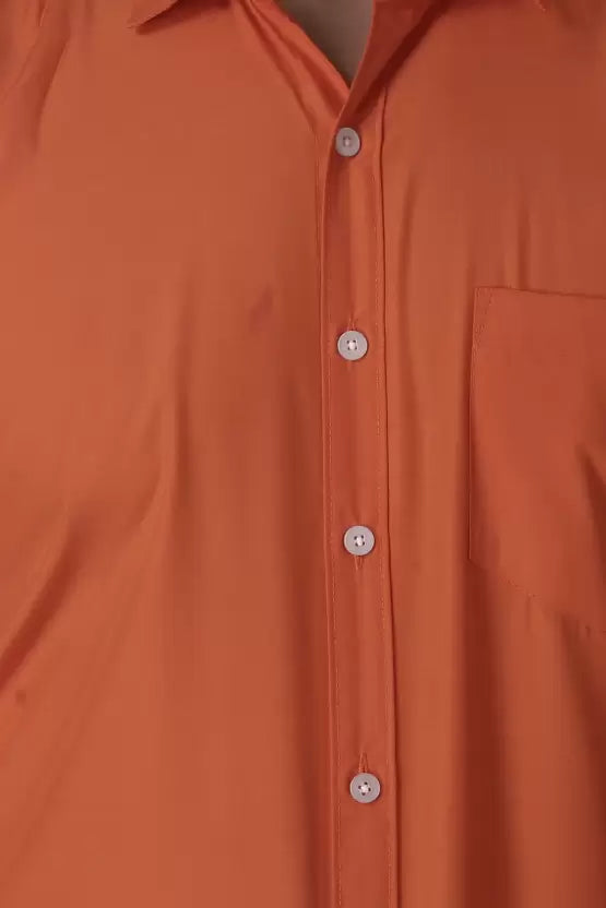 Men's Regular Fit Solid Spread Collar Casual Orange Shirt