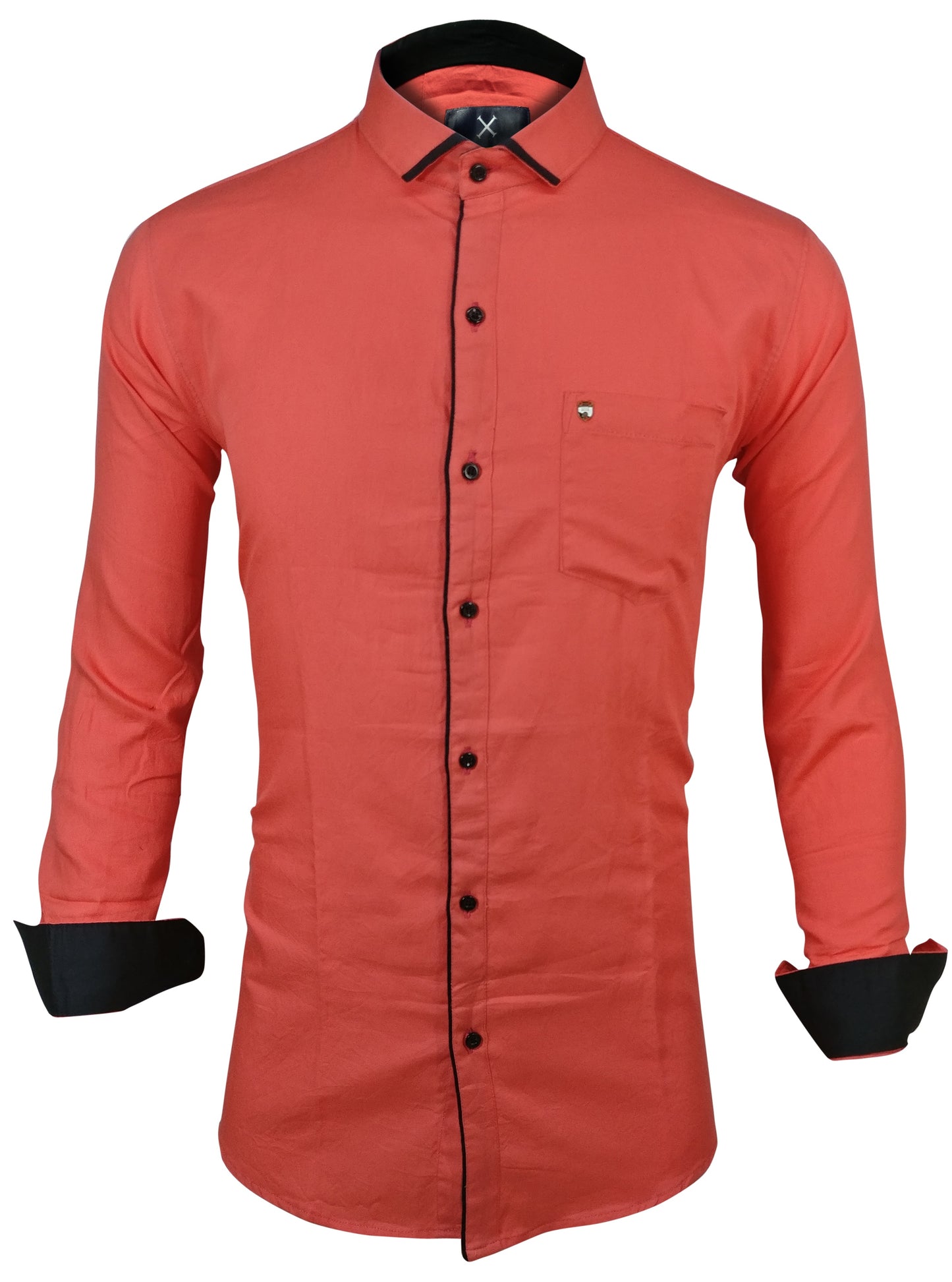 Men's Liner Design Slim Fit Dark Pink Cotton Shirt