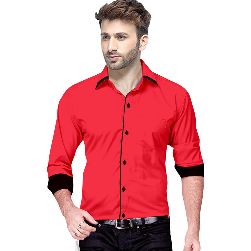 Men's Liner Design Slim Fit Dark Pink Cotton Shirt