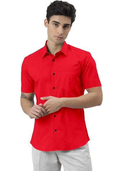 Men's Solid Slim Fit Cotton Half Sleeves Dark Pink Shirt