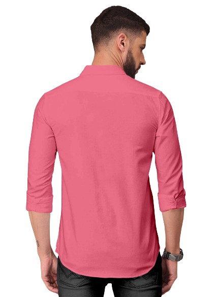 Men's Solid Plain Design Slim Fit Pink Cotton Shirt