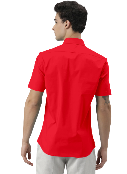 Men's Solid Slim Fit Cotton Half Sleeves Dark Pink Shirt
