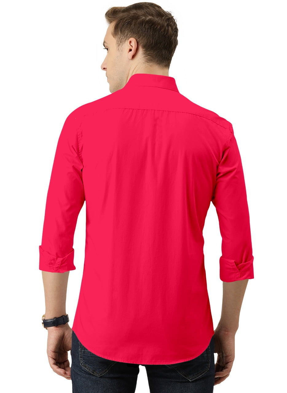 Men's Solid Slim Fit Cotton Double Button Dark Pink Shirt