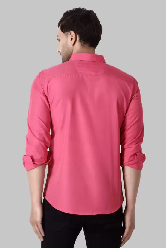 Men's Regular Fit Solid Spread Collar Casual Pink Shirt