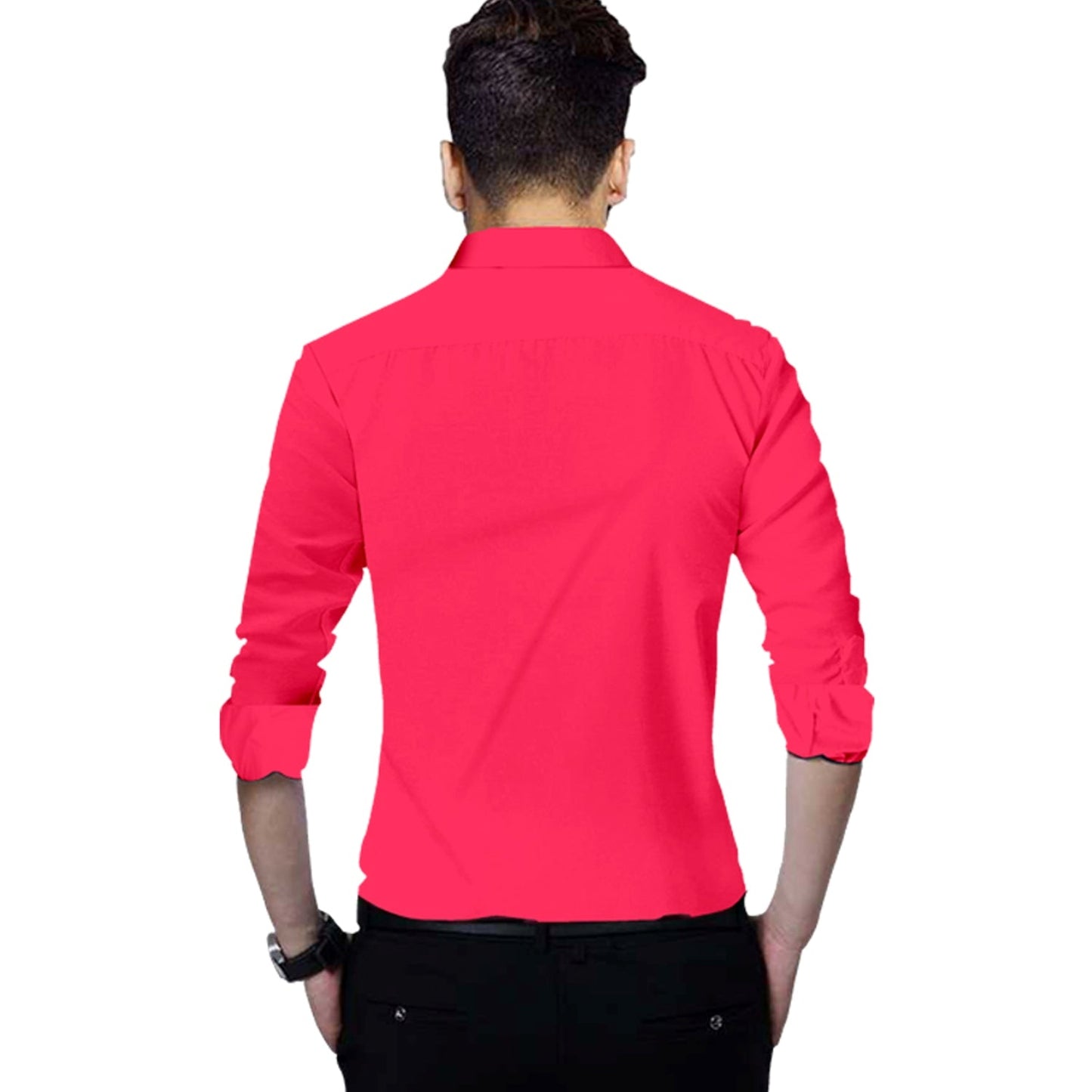 Men's Solid Slim Fit Cotton Double Button Dark Pink Shirt