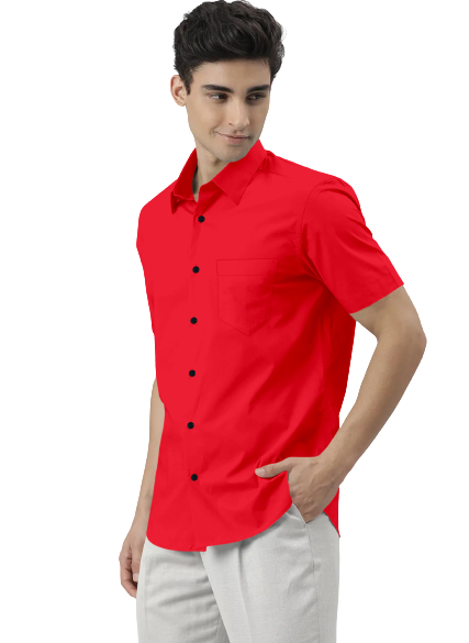 Men's Solid Slim Fit Cotton Half Sleeves Dark Pink Shirt
