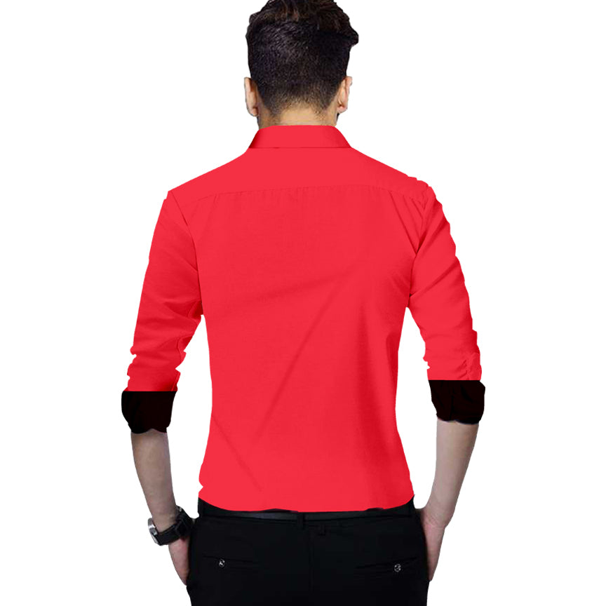 Men's Liner Design Slim Fit Dark Pink Cotton Shirt