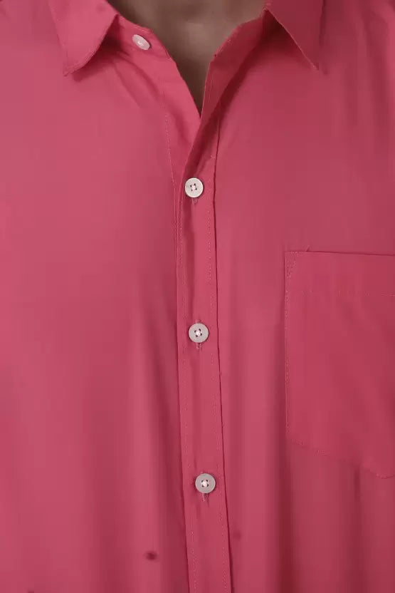 Men's Regular Fit Solid Spread Collar Casual Pink Shirt