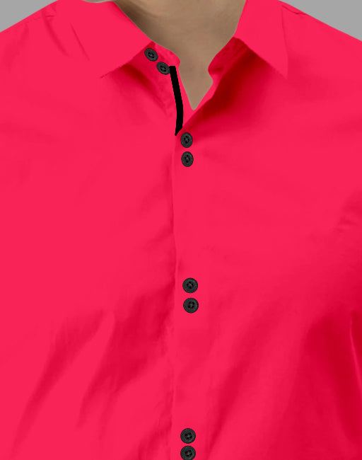 Men's Solid Slim Fit Cotton Double Button Dark Pink Shirt