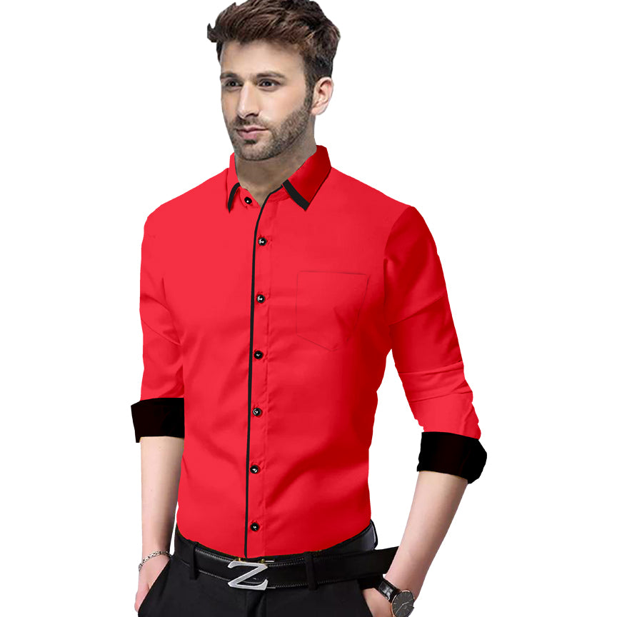 Men's Liner Design Slim Fit Dark Pink Cotton Shirt