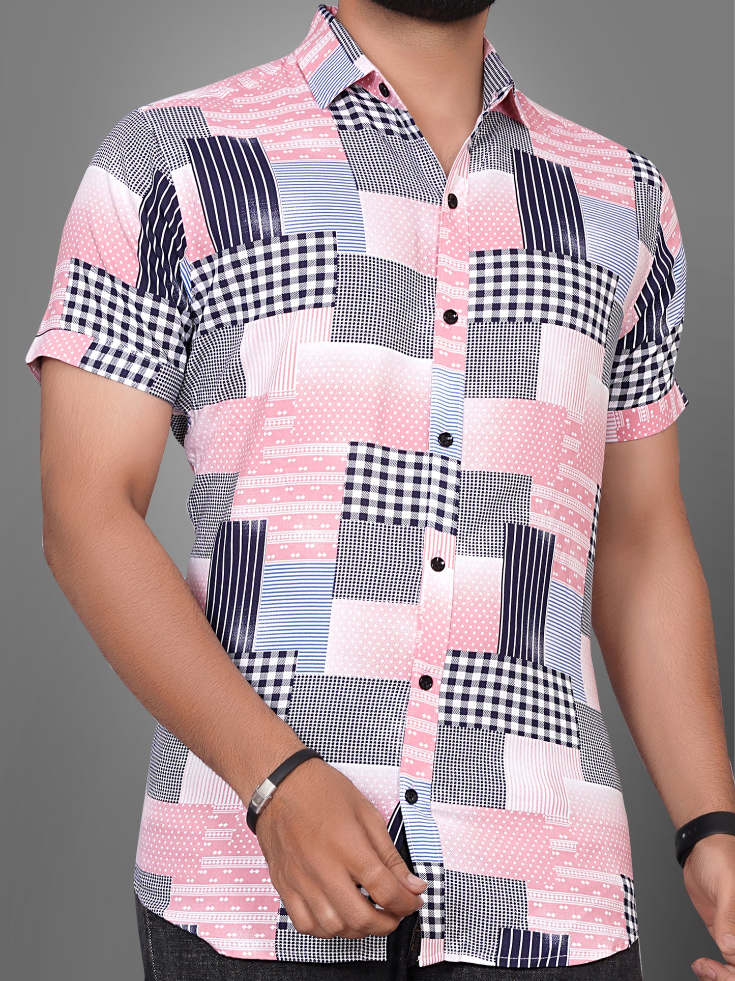 SUR-T Men Regular Fit Printed Spread Collar Casual Pink Shirt