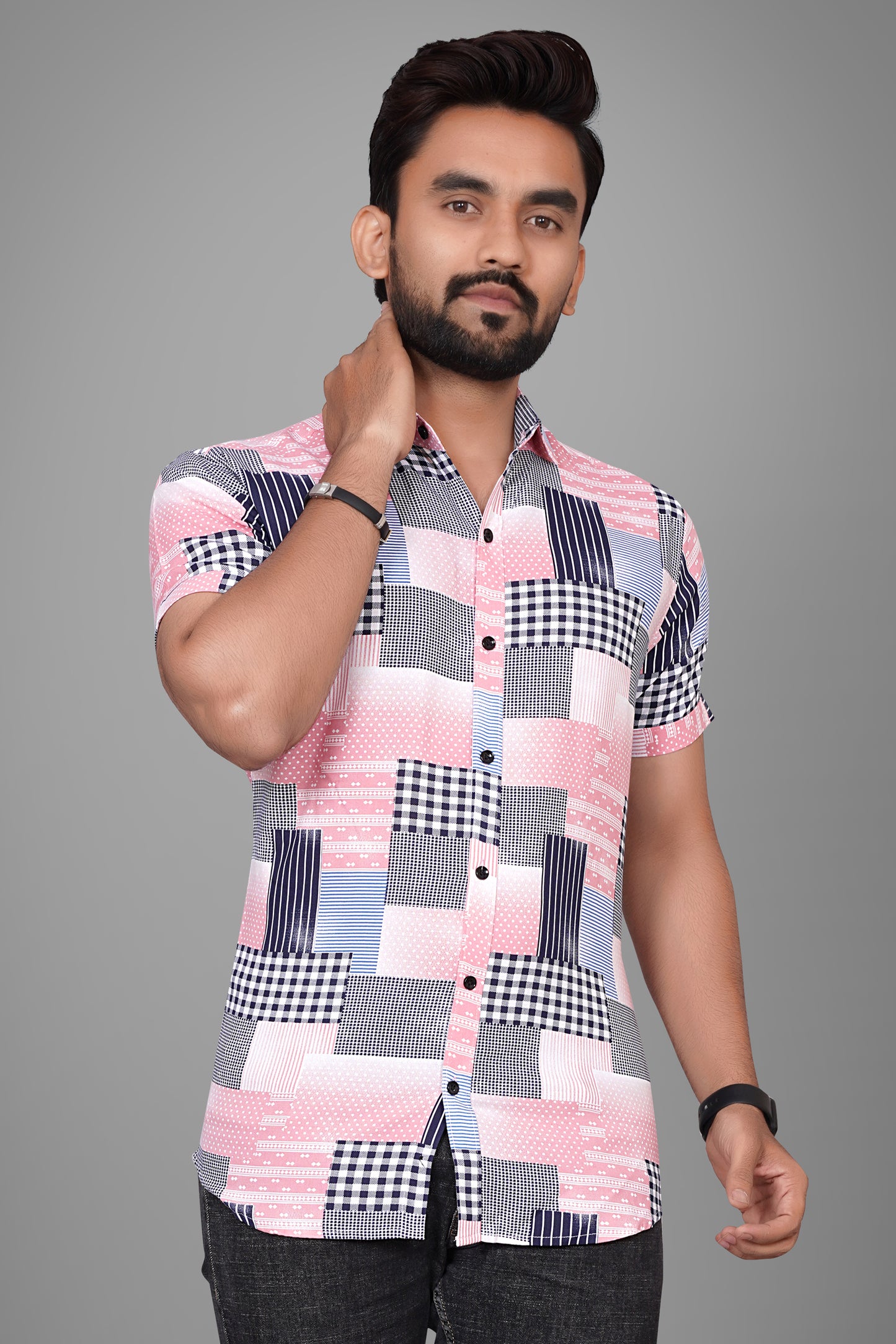SUR-T Men Regular Fit Printed Spread Collar Casual Pink Shirt