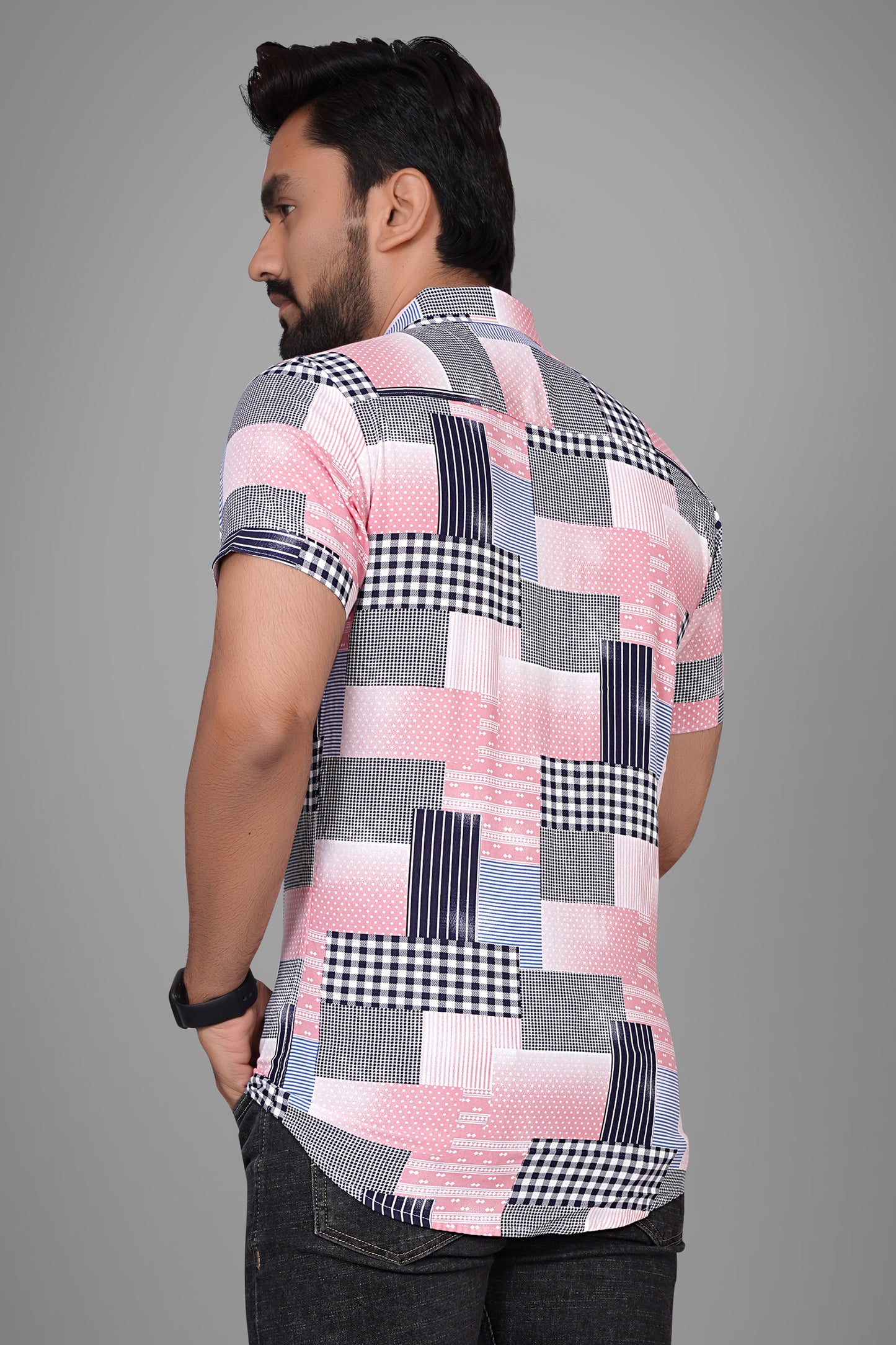 SUR-T Men Regular Fit Printed Spread Collar Casual Pink Shirt