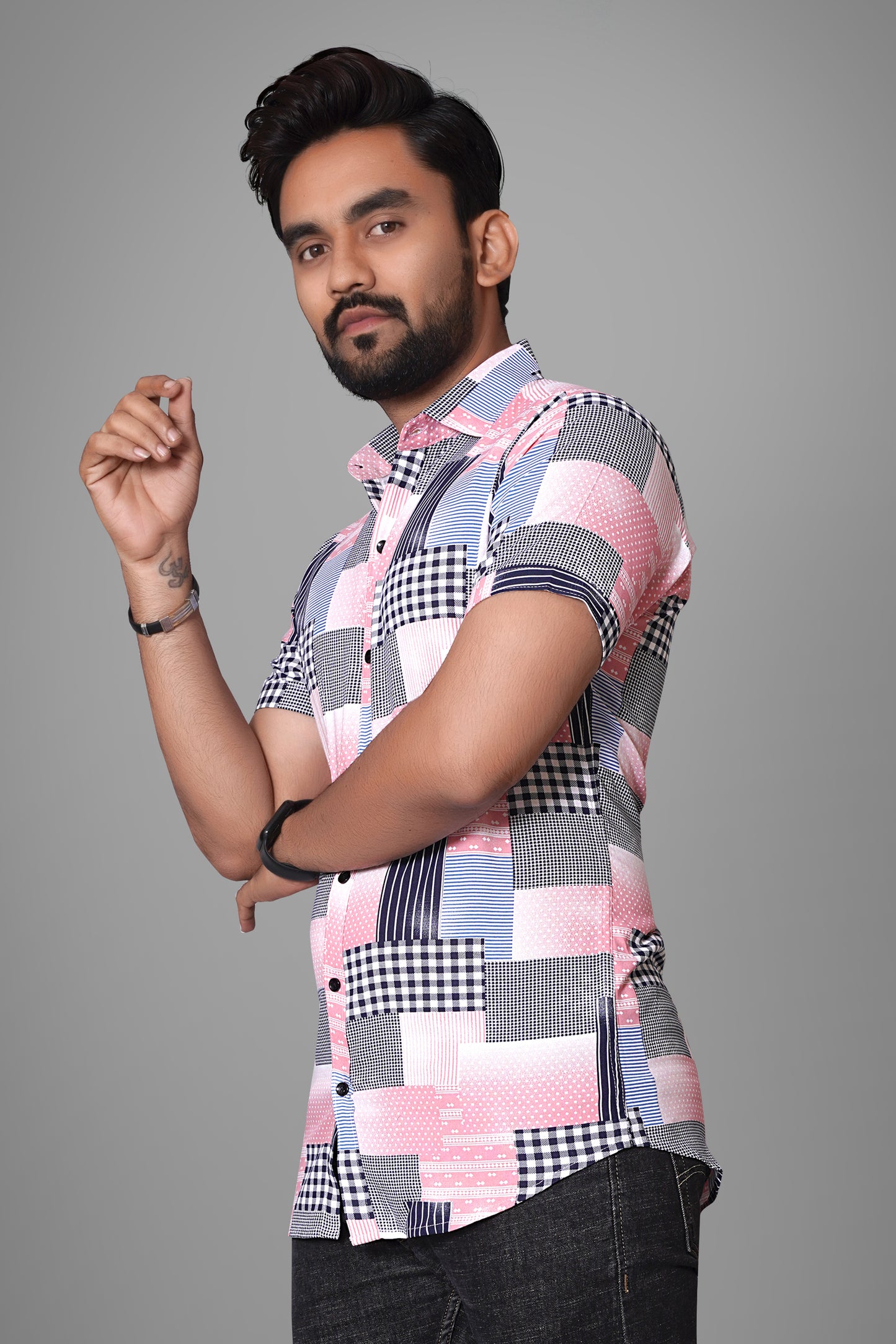 SUR-T Men Regular Fit Printed Spread Collar Casual Pink Shirt