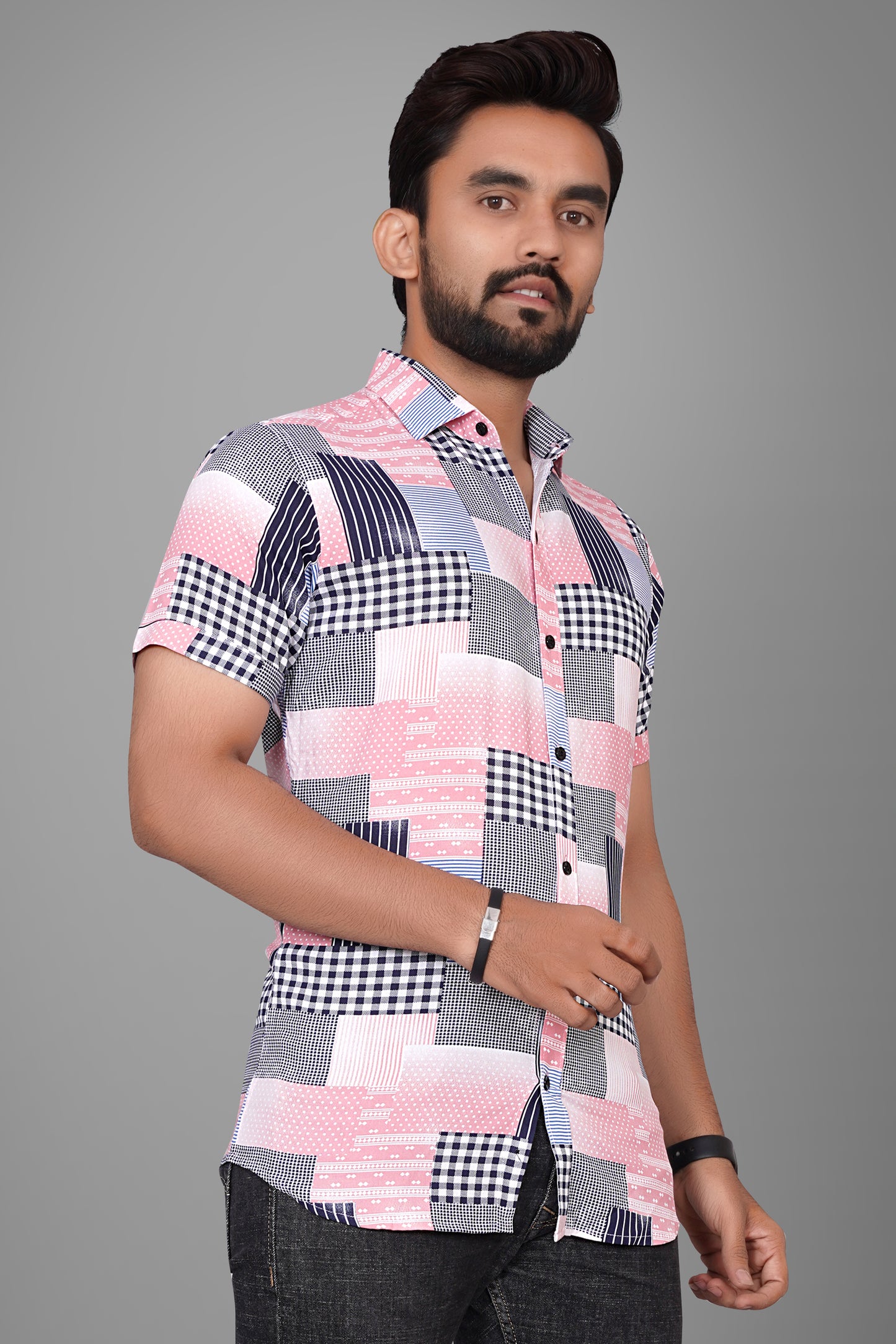 SUR-T Men Regular Fit Printed Spread Collar Casual Pink Shirt