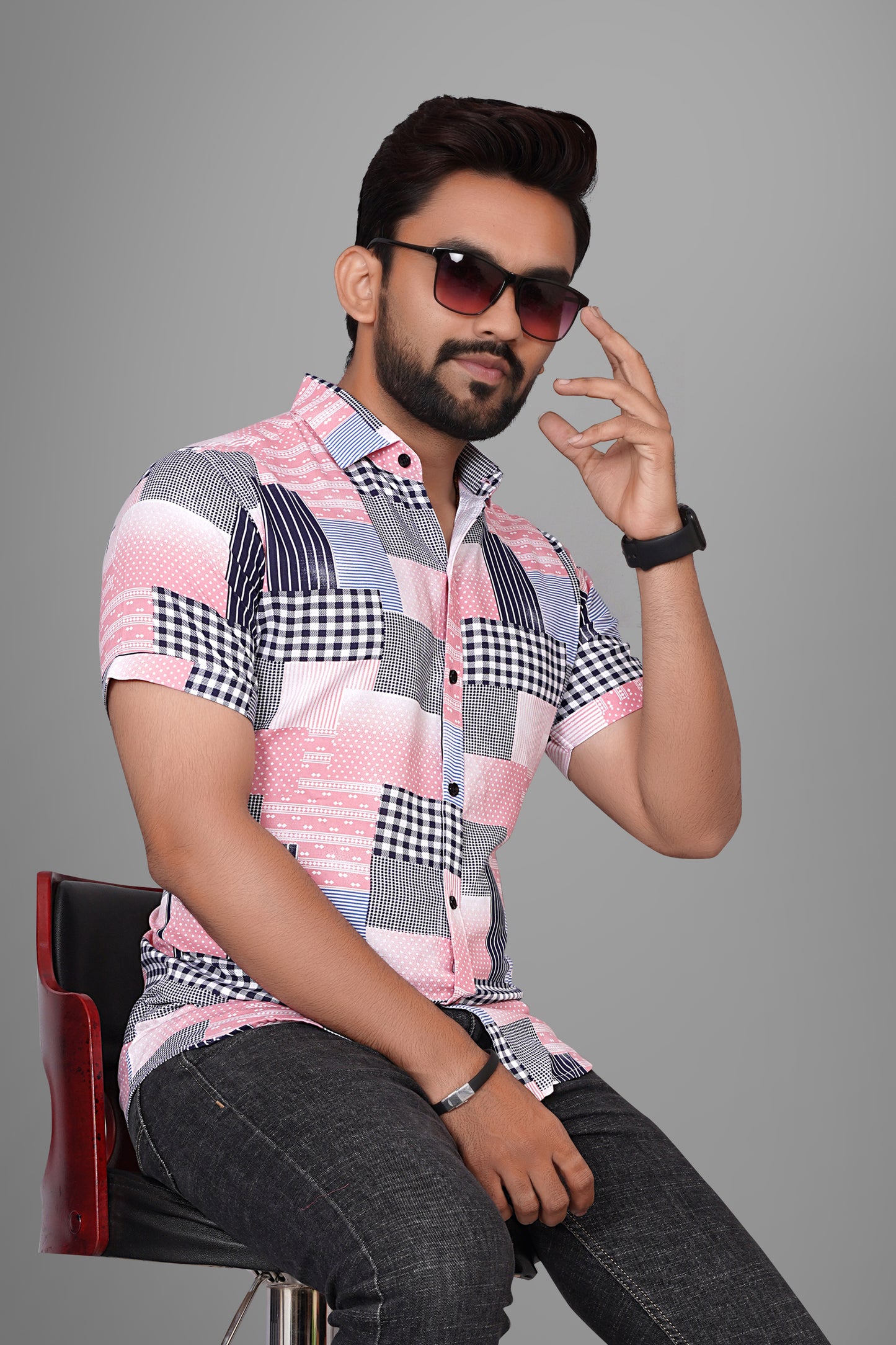 SUR-T Men Regular Fit Printed Spread Collar Casual Pink Shirt