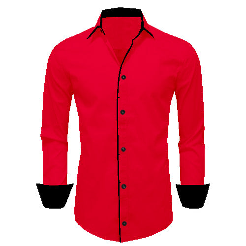 Men's Liner Design Slim Fit Dark Pink Cotton Shirt