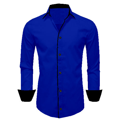 Men's Liner Design Slim Fit Royel Blue Cotton Shirt