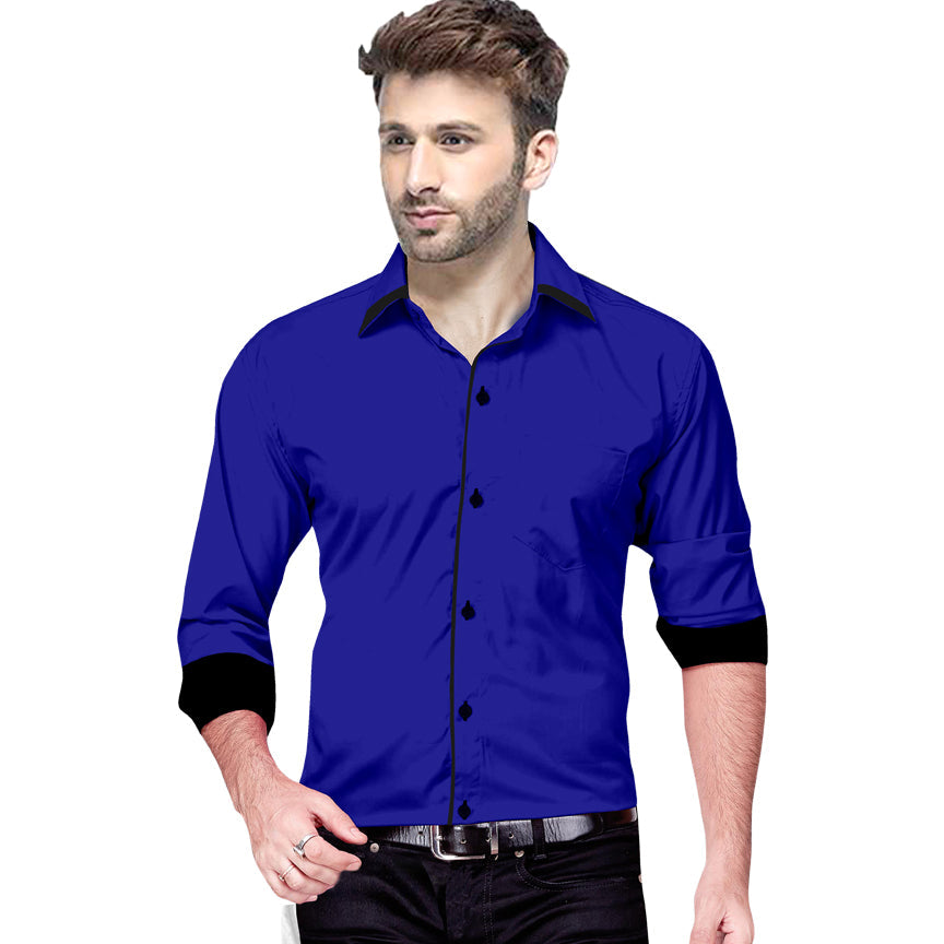 Men's Liner Design Slim Fit Royel Blue Cotton Shirt