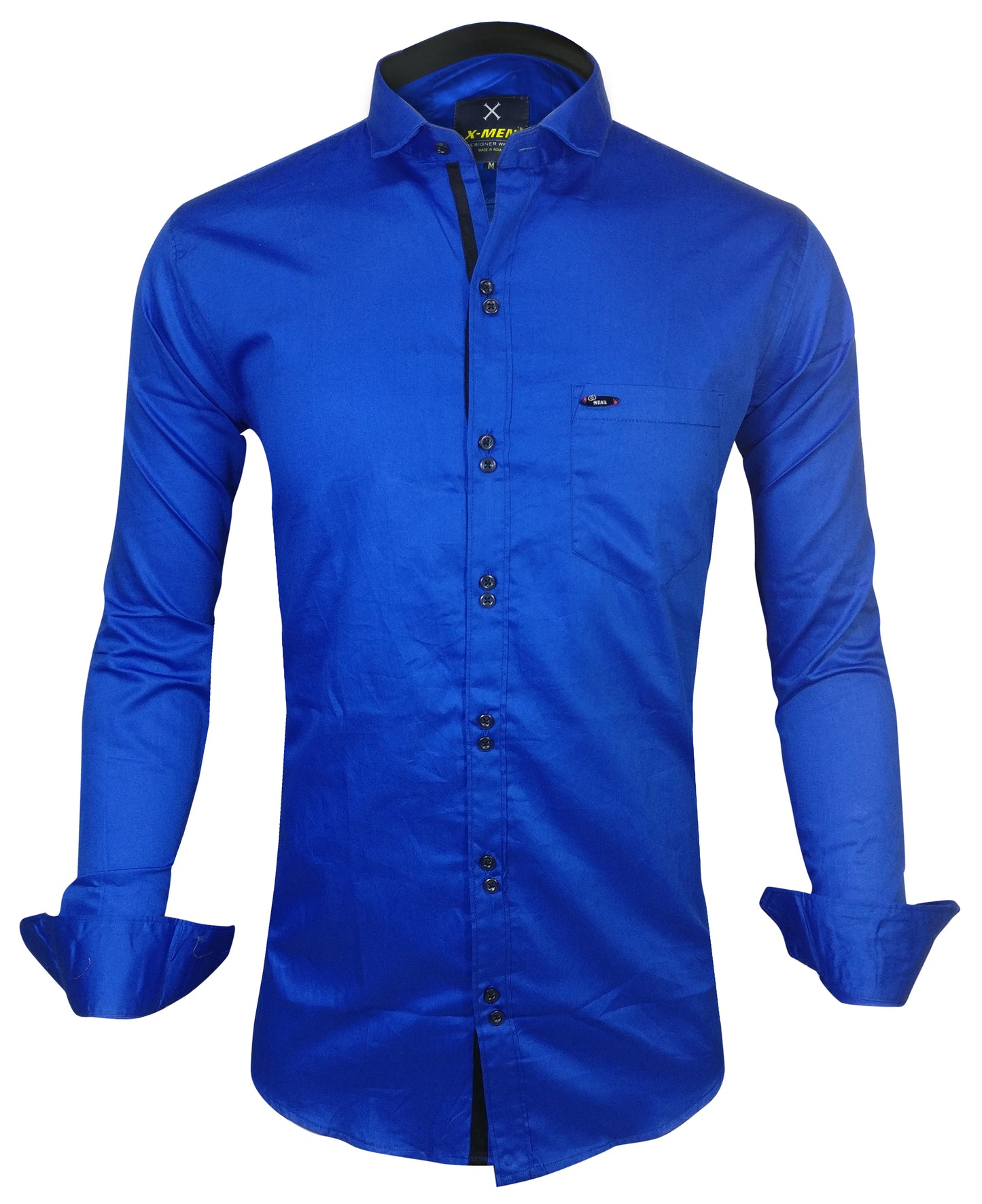 Men's Solid Slim Fit Cotton Double Button Royel Blue Shirt