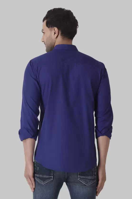 Men's Regular Fit Solid Spread Collar Casual Royal Blue Shirt