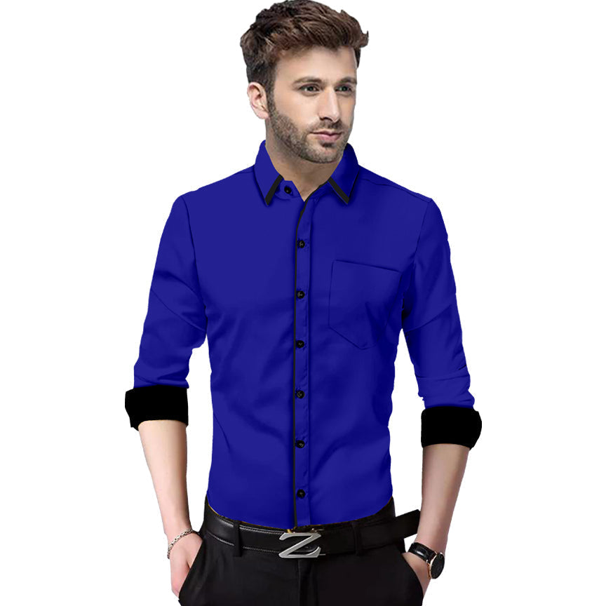 Men's Liner Design Slim Fit Royel Blue Cotton Shirt