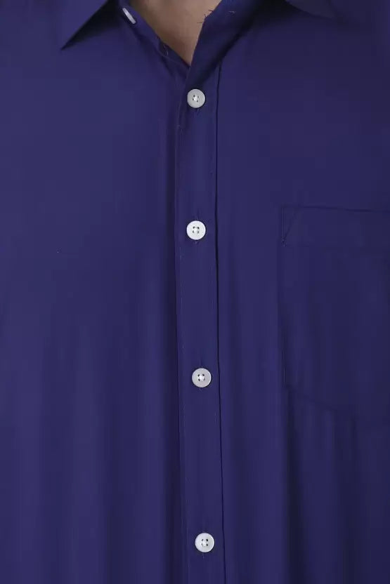 Men's Regular Fit Solid Spread Collar Casual Royal Blue Shirt