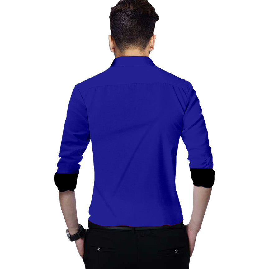 Men's Liner Design Slim Fit Royel Blue Cotton Shirt