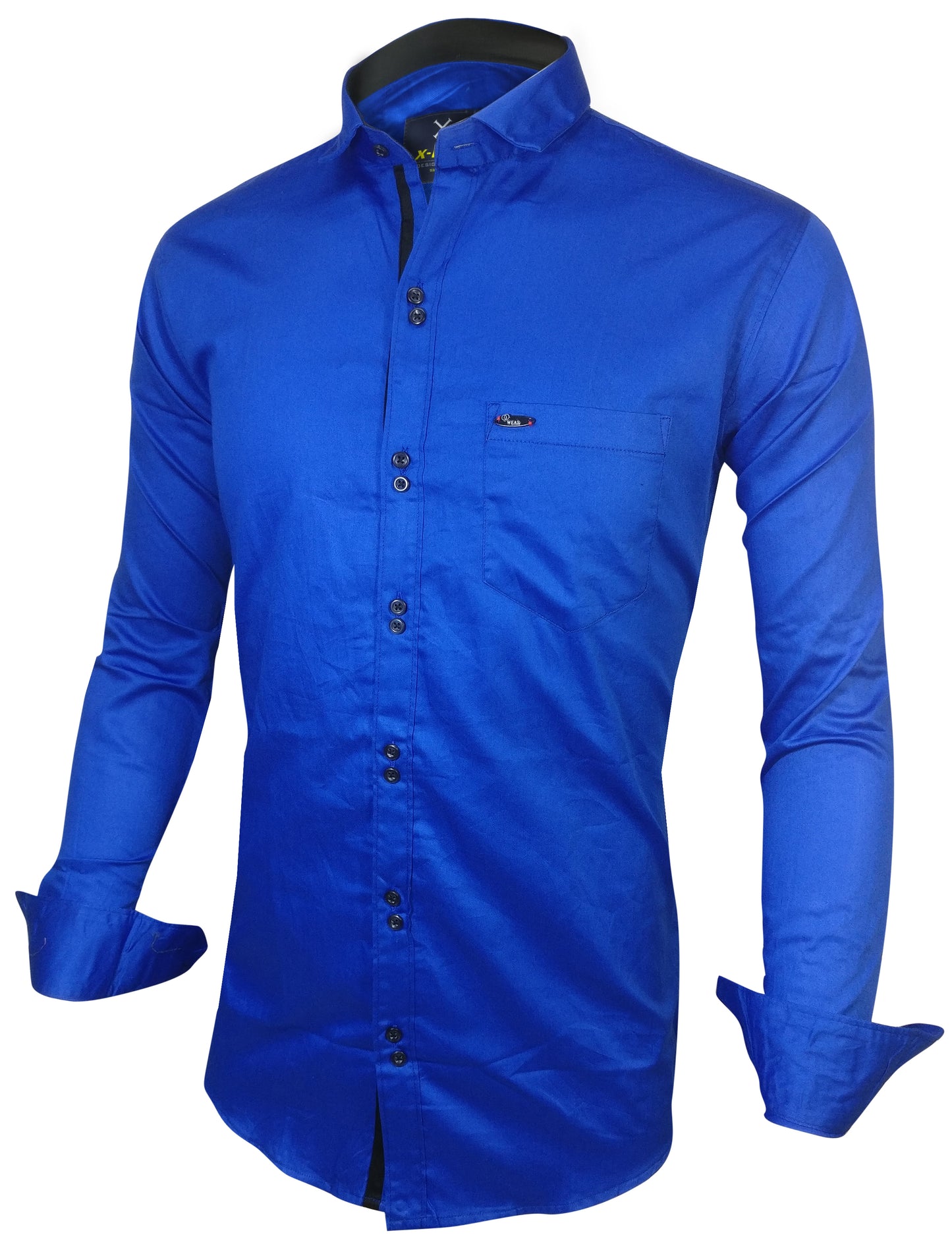 Men's Solid Slim Fit Cotton Double Button Royel Blue Shirt