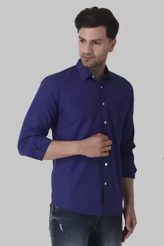 Men's Regular Fit Solid Spread Collar Casual Royal Blue Shirt