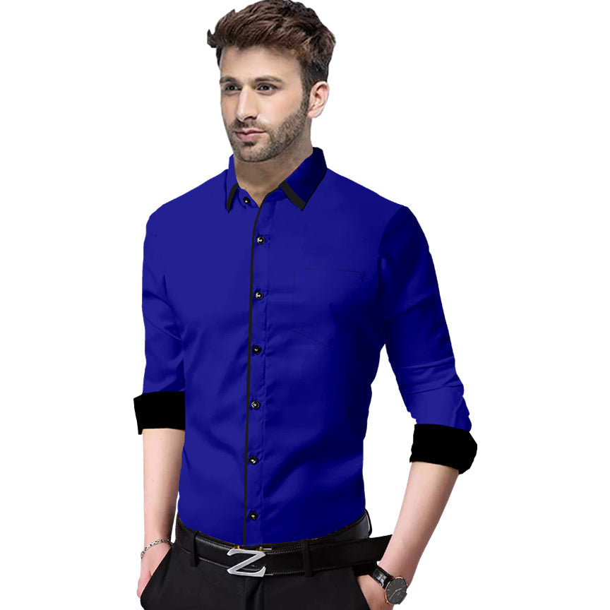 Men's Liner Design Slim Fit Royel Blue Cotton Shirt